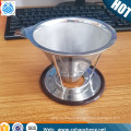 Permanent double layer fine mesh 18/8 cone shape coffee filter dripper